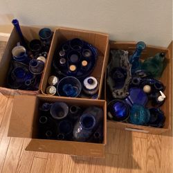 Blue Glass Dishes, Cobalt Jars & Bottles Vases Etc