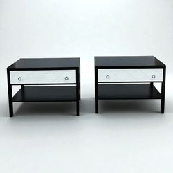 Vintage Pair of modern black and white nightstands/end tables.