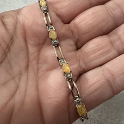 FAS Vintage Sterling Silver 925 Yellow Opals Bracelet