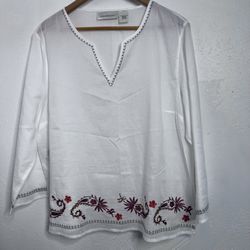 Susan Bristol Women’s Top 100% Cotton  Embroidered Blouse White Sz: XL