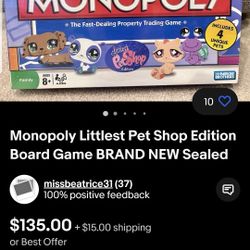 Monopoly Little Petshop Edition Factory Sealed