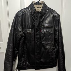 Levis Leather Jacket Mens Small Wool