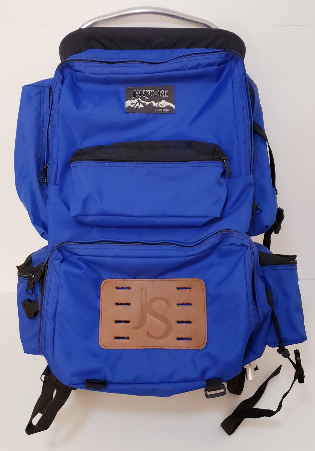 Rare Vintage Jansport External Frame Blue Backpack +Hip Wings Made in USA Hiking/Camping Color(Blue/Black)