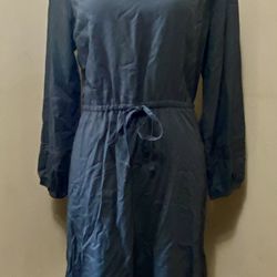 Old Navy Solid Black Dress Tunic Midi V-Neck Lace Accents Tie Waist Women's S