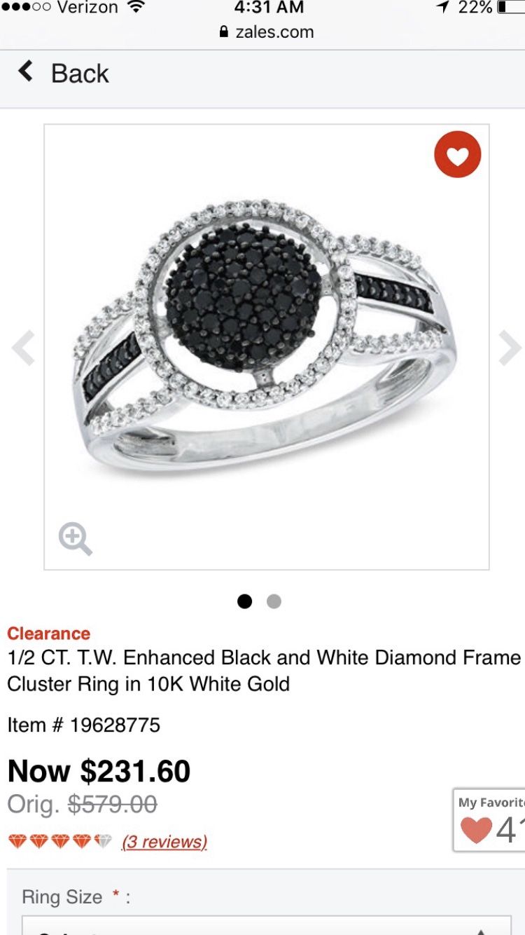 .50 CT TW black & white diamond ring 10k gold