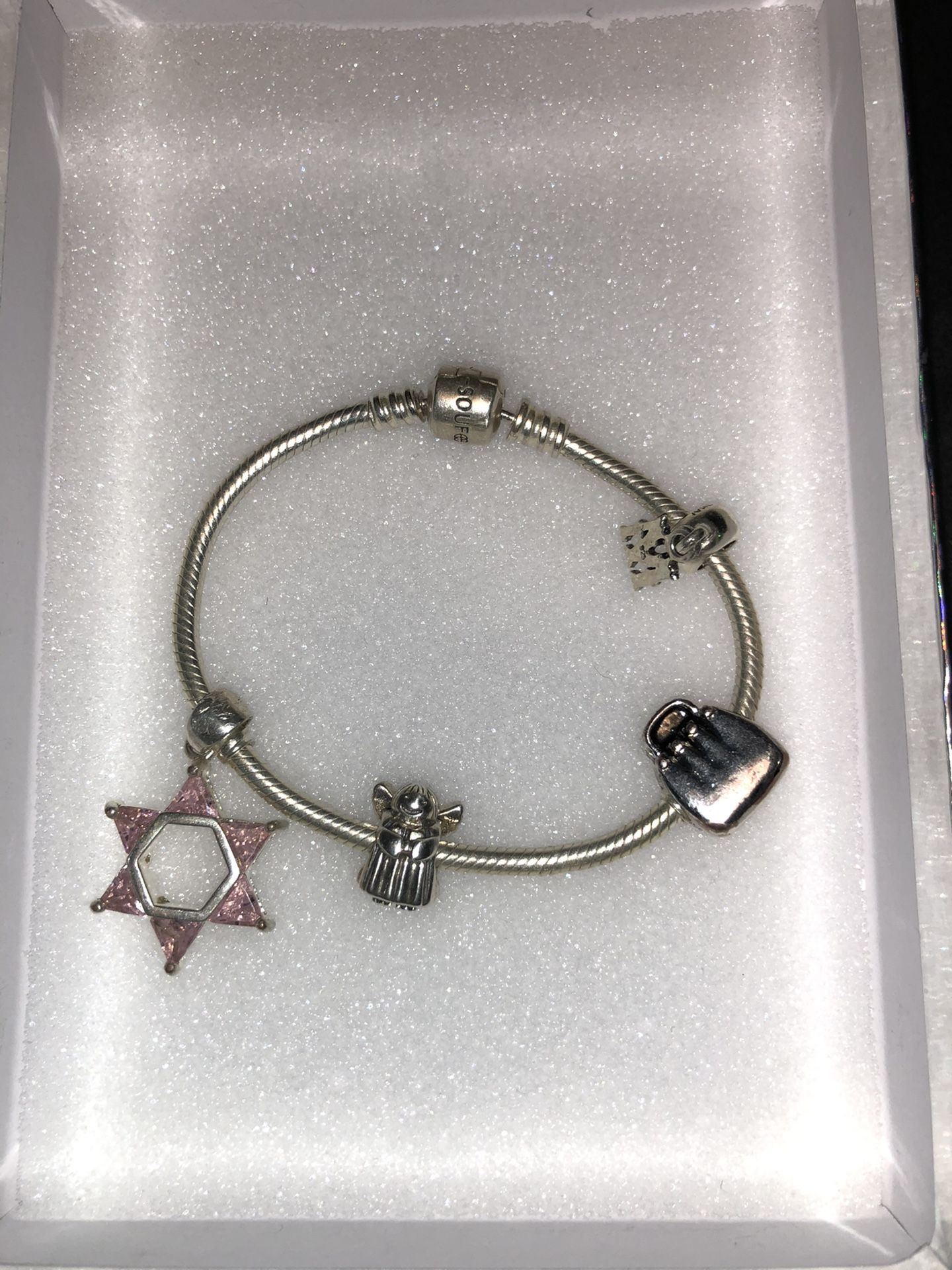 SOUFEEL 7" STERLING SILVER 925 CHARM BRACELET BARREL CLASP w/ 4 Silver Charms !!