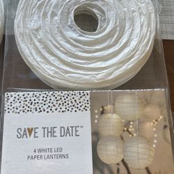 4 White Led Paper Lanterns (2 Set)