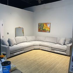 Feather Stuffed Gray Large Sectional Sofa Couch with Power Footrests