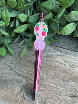 Pink Breast Cancer Awareness Ribbon Beaded Pen