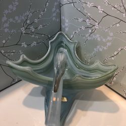 Vintage Glass Swan Ozark Art Glass Old Hickory Central Glass Company Blue Swirl