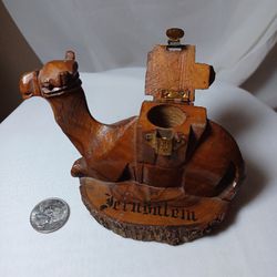 Handcarved Wood Sitting Camel Inkwell