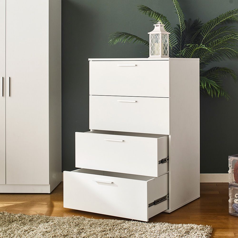 Deep 4 Drawer Chest In White Finish Ready To Assemble