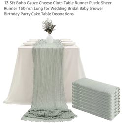 Sage green cheesecloth table runners