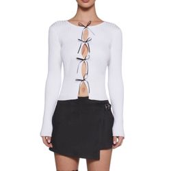 Ribbed Long Sleeve w/ Bow Detailing