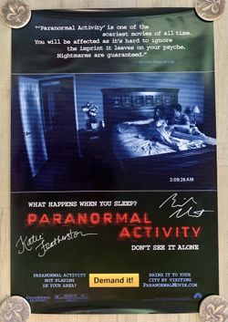 Original Paranormal Activity Signed Double Sided Poster Katie Featherston Micah Sloat