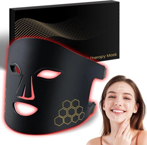 Red Light Therapy for Face, Infrared LED Face Mask Light Therapy 4 Light Waves with 850nm Near Infrared, Portable Rechargeable Red Light Therapy Mask