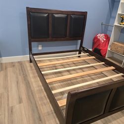 Queen Bed Frame- Solid Wood And Leather
