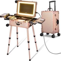 Brand new rose, gold vanity, rolling make up case