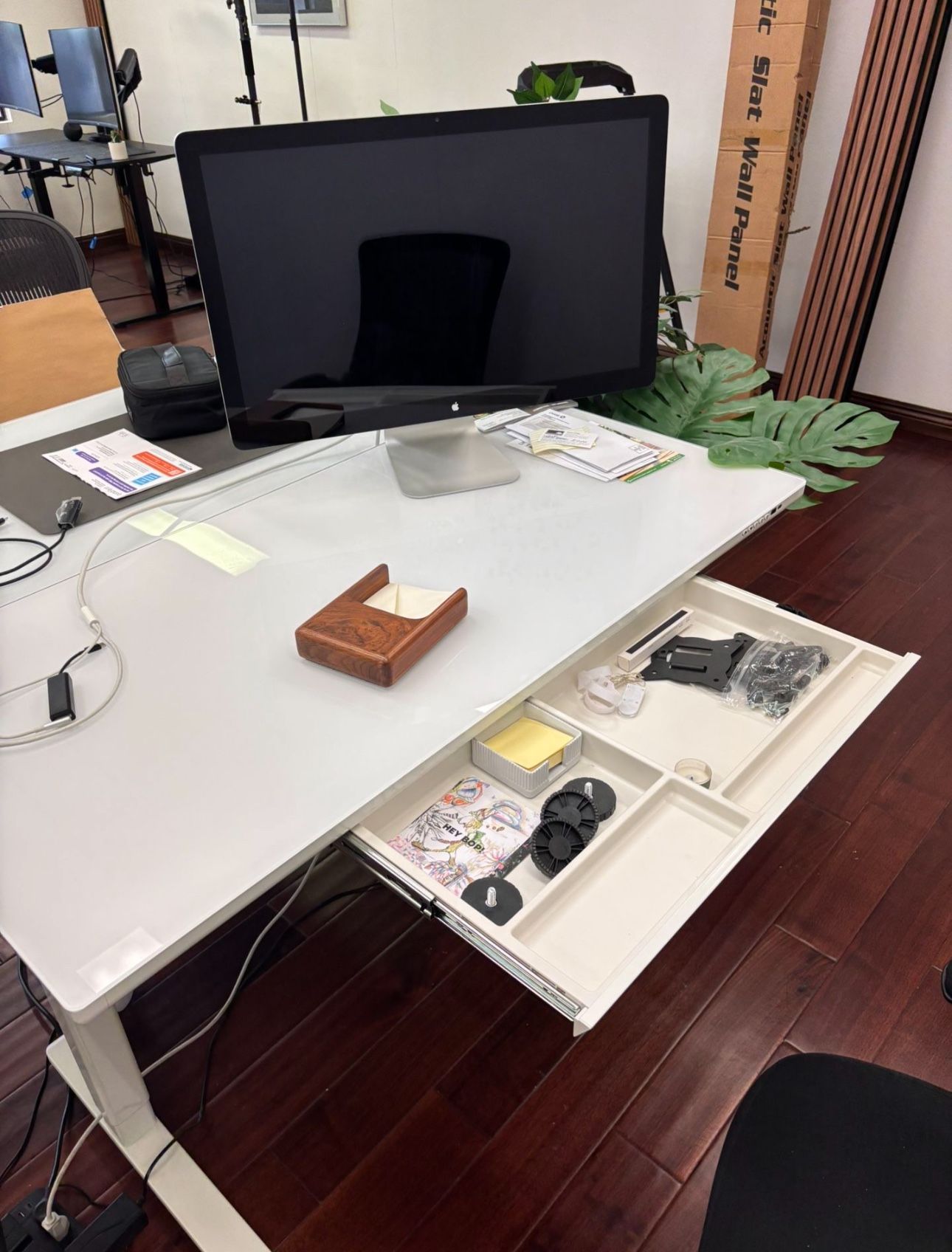 Temper Glass Standing Desk With Drawer 48*24