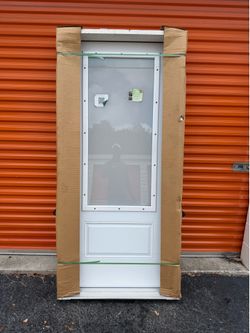 Jeld wen Pre-hung Single door, RH outswing 36x80 Dbl Bore,Blanca Aluminum Tempered IG Low-E Impact
