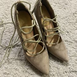 ShoeDazzle Gray Suede Lace Up Heels - Woman’s Size 5.5