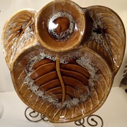Vtg MCM Wade of California Brown Drip Glaze Platter Appetizer Vegetable Chip/Dip
