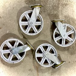 4 Pack 8" Vintage Caster Wheels Swivel Grey Silver Cast Iron Heavy Duty Casters Industrial 4800LB Overall Capacity Rustic Retro Antique Cart Style Old