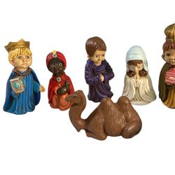 Vintage Arnel’s 1975 Ceramic Nativity 6 Piece Hand Painted Christmas Decoration