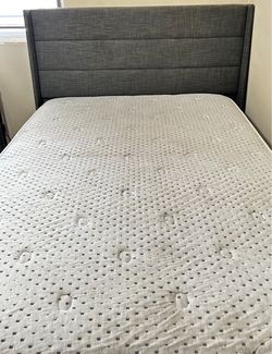 Gray Upholstered Bed Frame with Mattress