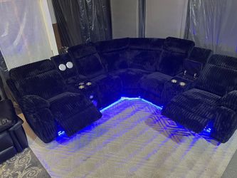 Cloud Strip Fabric Power Reclining Sectional Sofa With Blutooth Speakers and LED Lights Brand New IN THE BOX ONLY $1329