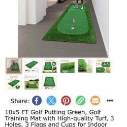10x5 FT Golf Putting Green, Golf Training Mat with High-quality Turf, 3 Holes, 3 Flags and Cups for Indoor Outdoor