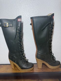 Hunter Women’s Tall Lace-Up Rain Boots with Heels – US 7 / EU 38 / UK 5 – Vintage 2011