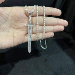 925 Sterling Silver San Miguel Archangel St Michael Sword & Rope Chain