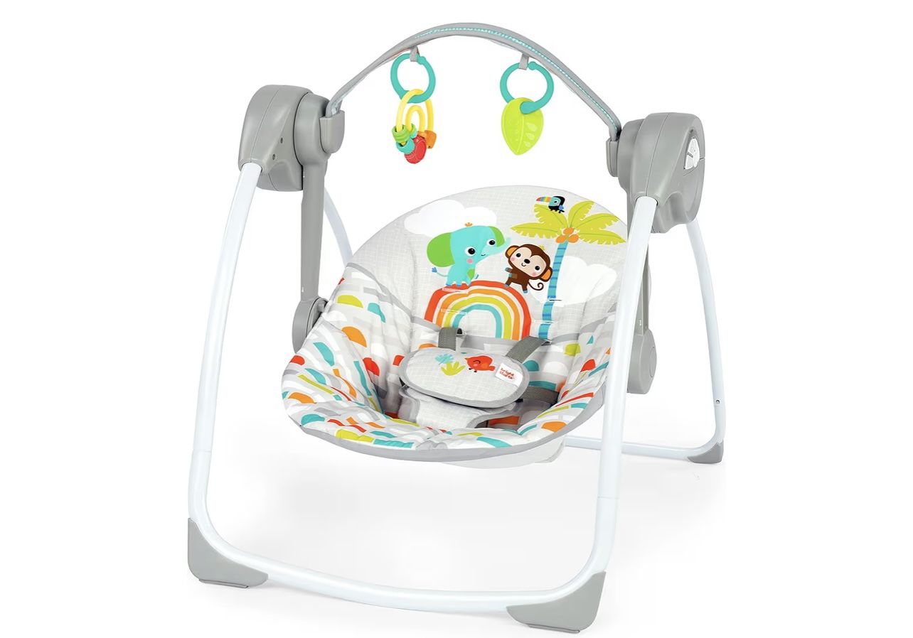 Bright Starts Playful Paradise Portable Compact Automatic Baby Swing with Music, Unisex, Newborn +