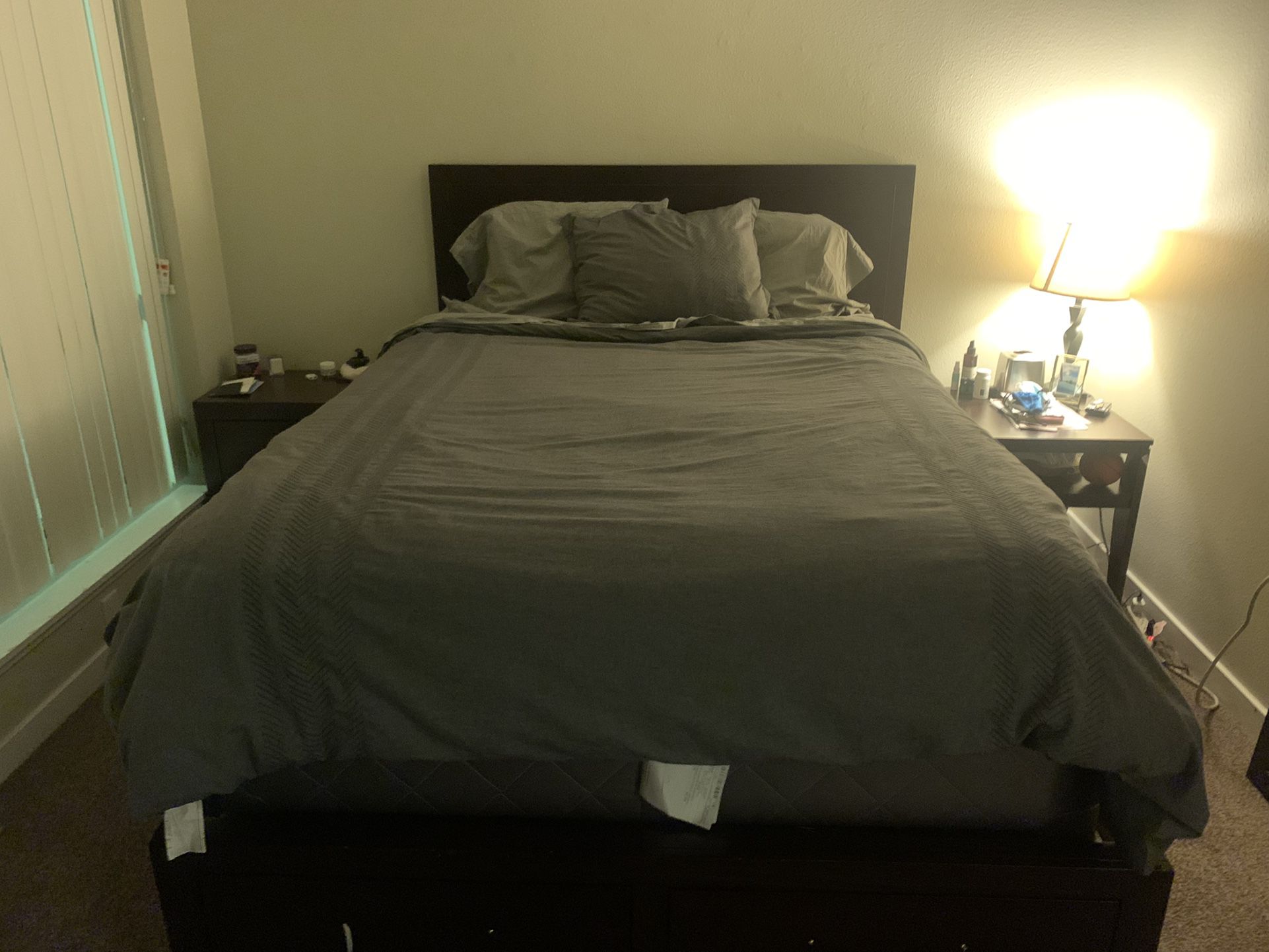          6.5 Feet By 5Queen bed with storage, box spring and mattress 