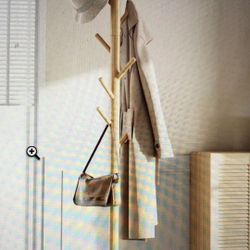 Coat Rack Tree Wood Stand Hanger Adjustable Child Adult