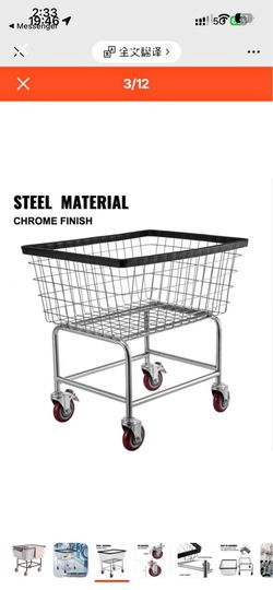Wire Laundry Cart, 2.8Bushel Wire Laundry Basket with Wheels, 26.7''x21.7''x26.4'' Commercial Wire Laundry Basket Cart, Steel Frame with Chrome Finish