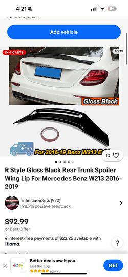R Style Gloss Carbon Fiber Trunk Spoiler Mercedes Benz 2016-2019