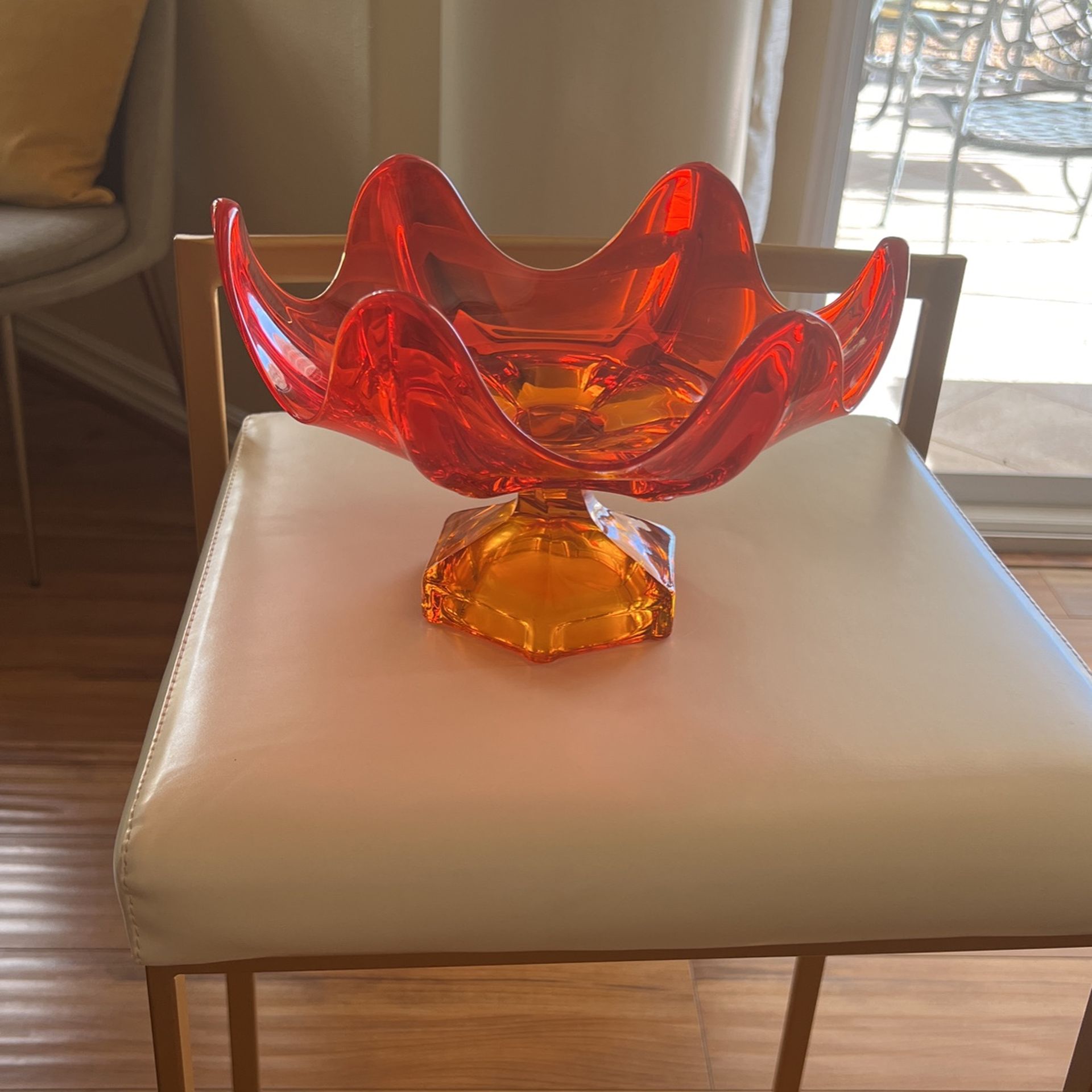 Mid Century Modern Bowl On Pedestal Orange Color