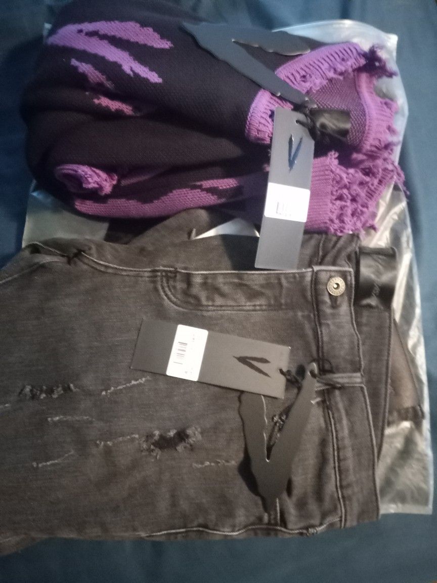 VALABASAS PACK L PURPLE PLEDGE SWEATER AND GREY-WHITE JEANS 38