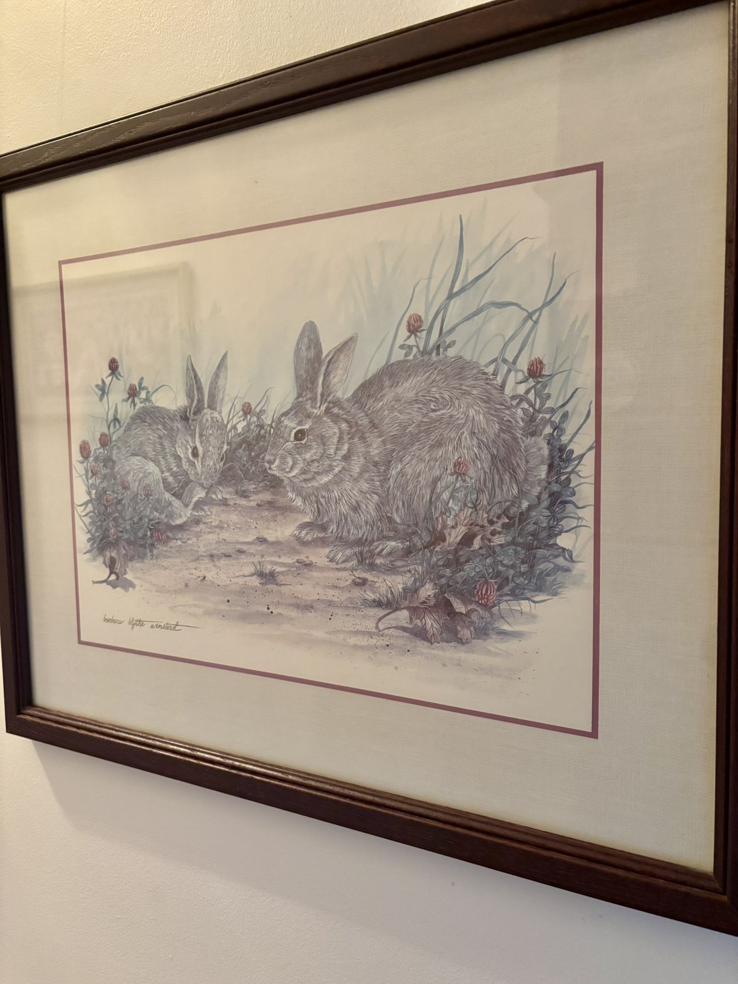 Framed 11x15 Matted Art Print Barbara Blythe Winstead Rabbits Bunnies Clover Signed