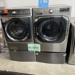KENMORE FRONT LOAD WASHER AND LG DRYER WITH PEDESTAL