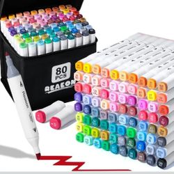 Alcohol Art Markers, 80 Colors Fine & Chisel Dual Tip Marker Set, Permanent Art Markers for Adults Sketching Painting Drawing and Coloring(White Barre