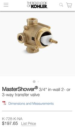 Kohler 2 or 3way transfer shower valve