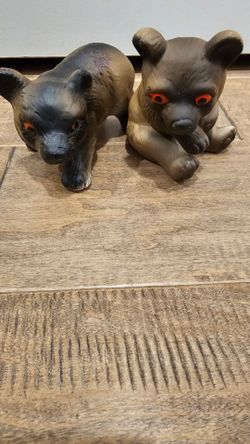 Vintage Mid-Century Ceramic Bear Figurines Pair - Hand Painted Bisque