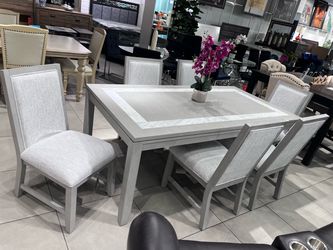 Gray Dining Table Set with 6 Chairs 🩶🩶🩶🩶