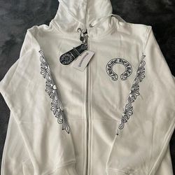 Chrome Hearts White Zip Up Hoodie Size M 