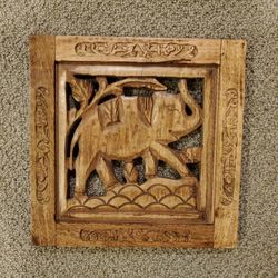 Elephant Carved Wood Picture