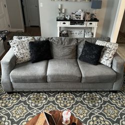 Alexandria Grey Chenille Sofa With Throw Pillows 