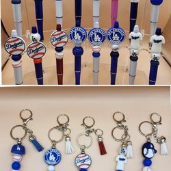 D O D G E R S theme beaded pens and beaded keychains (PICK UP ONLY NE 93306)